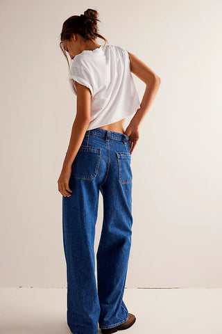 Free People We The Free Palmer Cuffed Jeans in Tunnel Vision, mid-rise, relaxed wide-leg.