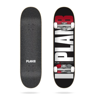 Plan B 8.0" Complete Skateboard with low-concave deck, 52mm wheels, 99A durometer, and Team Graphics design.