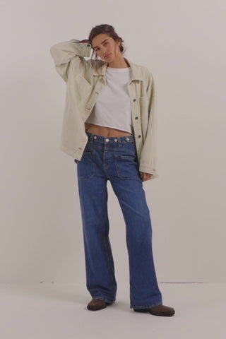 Free People We The Free Palmer Cuffed Jeans in Tunnel Vision, mid-rise, relaxed wide-leg.