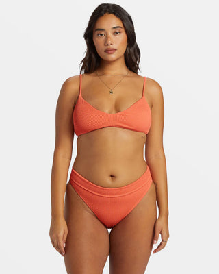 Billabong Summer High Bralette Bikini Top in Papaya with adjustable straps and V-neck design.