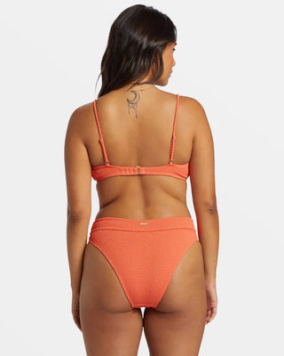 Billabong Summer High Bralette Bikini Top in Papaya with adjustable straps and V-neck design.