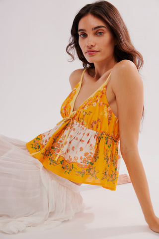 Free People Double Date Tank, floral print, deep V-neck, tie-front detail.