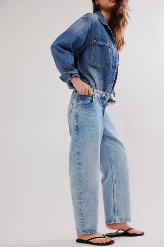 Free People Deep Trance Dropped Boyfriend Jeans, mid-rise with dropped barrel fit and button-fly closure.