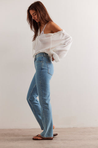 Free People We The Free Xena Slim Straight Jeans, vintage high-rise with slim straight-legs and 5-pocket styling.