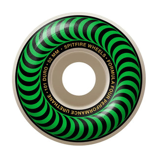 Spitfire Formula Four Classic Skateboard Wheels in White/Green Classic Swirl, medium profile, Formula Four Urethane.