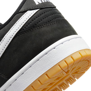 Nike SB Dunk Low Pro in Black/White-Black-Gum Light Brown with nubuck leather and Zoom Air cushioning.