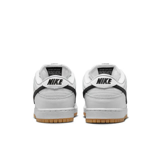 Nike SB Dunk Low Pro shoes in White/Black with leather, Zoom Air cushioning, and gum outsole.