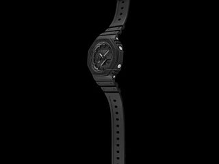 G-SHOCK GA2100-1A1 watch, black, octagonal, carbon fiber case, dual LED, analog-digital display.