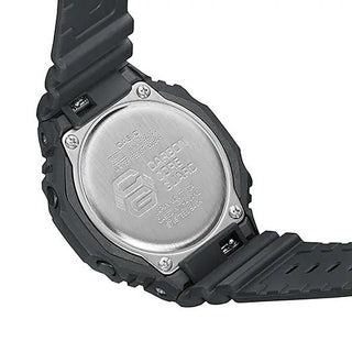 G-SHOCK GMAS2100-1A watch with matte black finish, metallic indices, octagonal design.