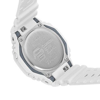 G-SHOCK GMAS2100-7A, matte white, metallic indices, octagonal, shock resistant, water resistant.